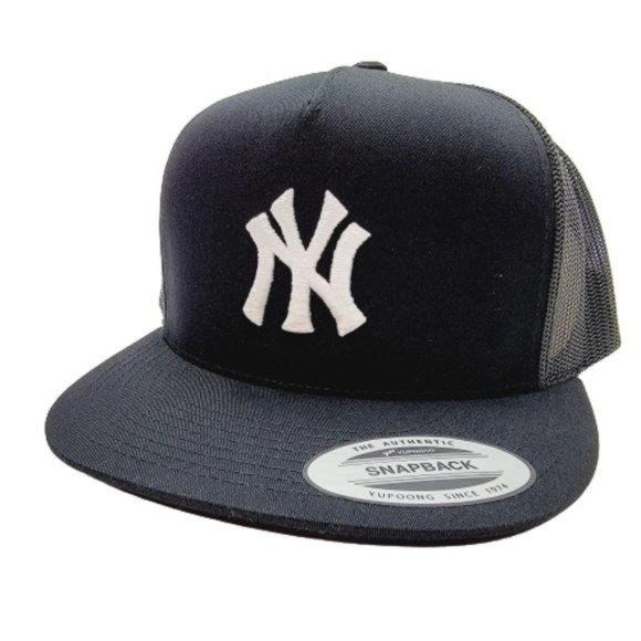NYC New York Yankees Puff Embroidered Trucker Mesh Cap Hat FLAT BILL Baseballer main image 4